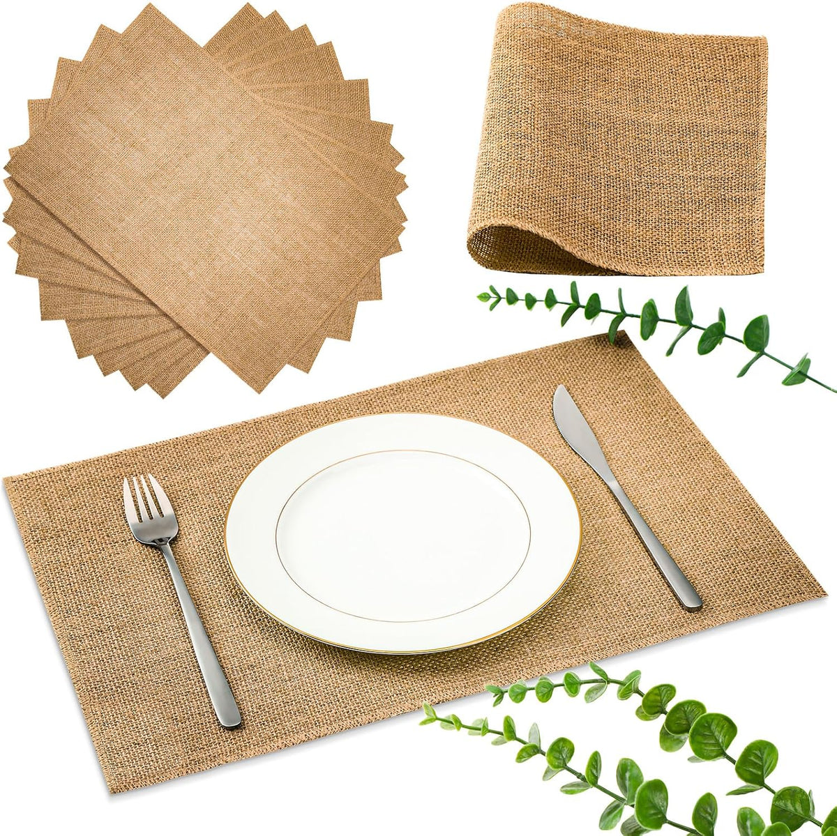 Layhit 24 Pcs Fall Placemats, 11x17 in Burlap Placemat for Table, Rectangle