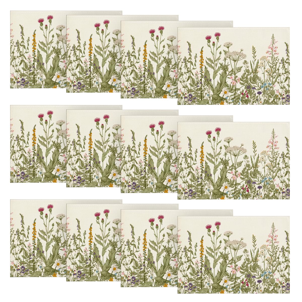 Artoid Mode Antique Herbs and Wild Flowers Summer Placemats Set of 4, 12x18 Inch Seasonal Wildflower Spring Table Mats for Party Kitchen Dining Decoration