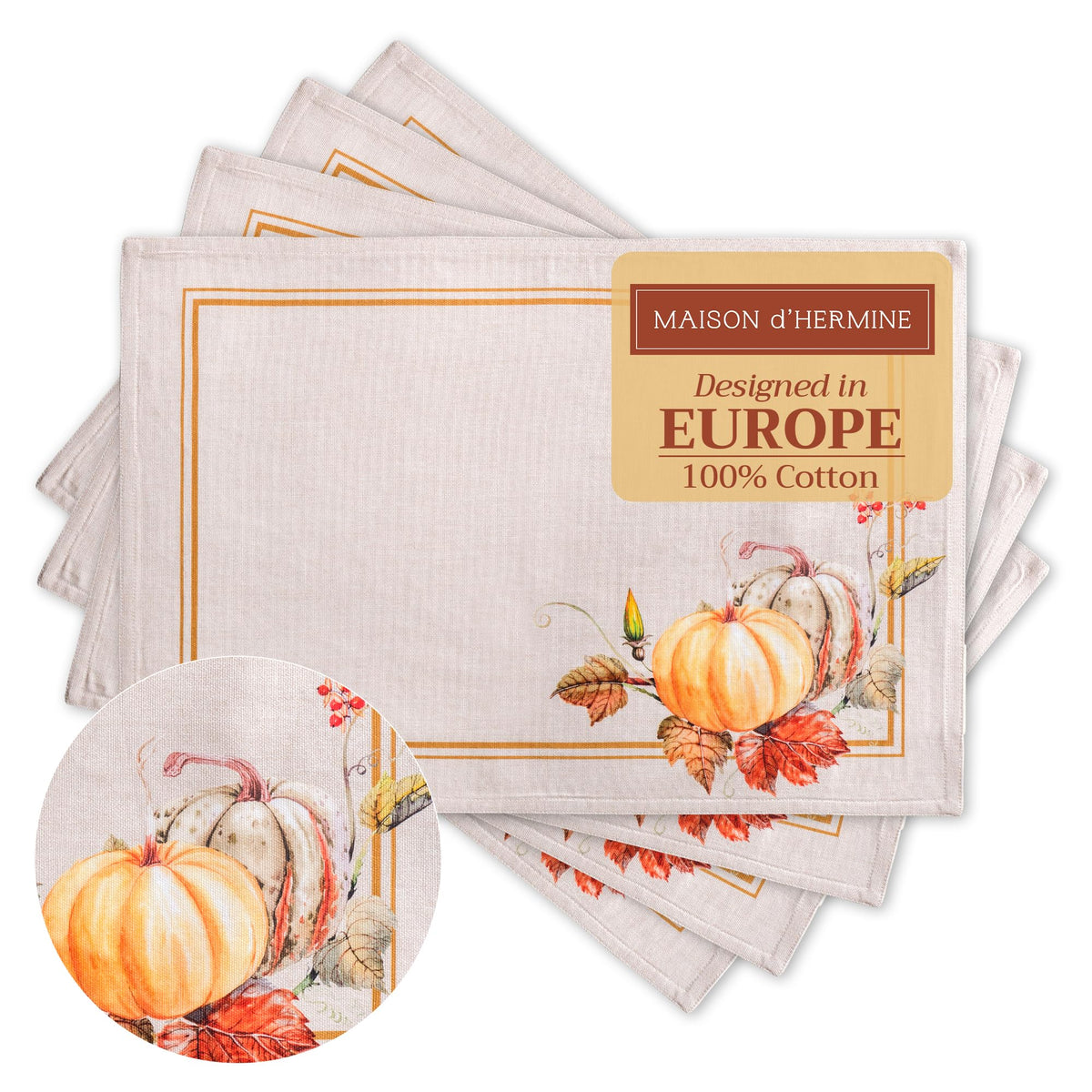 Maison d' Hermine Placemats Set of 4 Reusable 100% Cotton (13"x19")