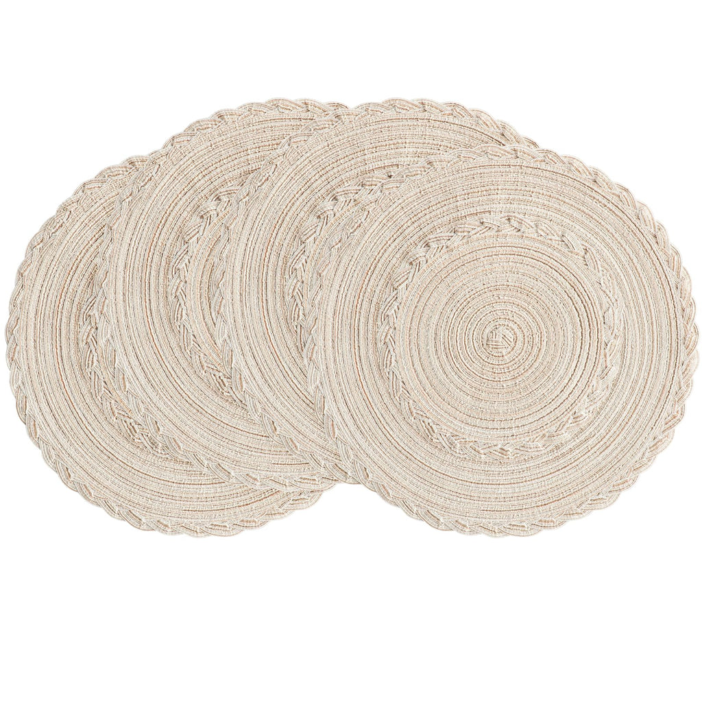 Floroom 15 Inch Round Braided Placemats Set of 4, Washable Heat Resistant Cotton Polyester Circle Place Mats for Kitchen Dining Table - Black