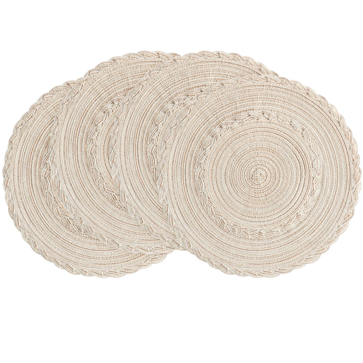 Floroom 15 Inch Round Braided Placemats Set of 4, Washable Heat Resistant Cotton Polyester Circle Place Mats for Kitchen Dining Table - Black