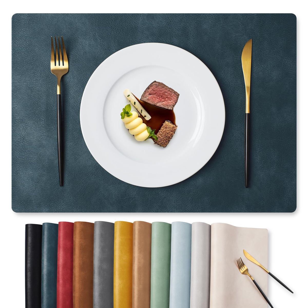 MOSAYT Fall Vinyl Faux Leather Placemats, Set of 6, Reddish Brown