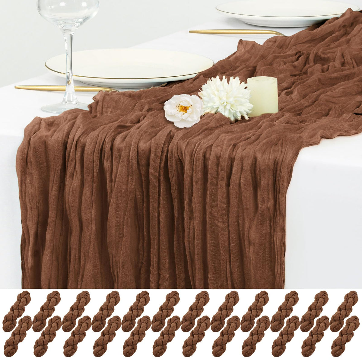 12 Pack Beige Cheesecloth Table Runner 17x108 Inch Boho Gauze Cheese Cloth Table Runners Rustic Sheer Runner for Wedding Party Baby Shower Birthday Home Decor