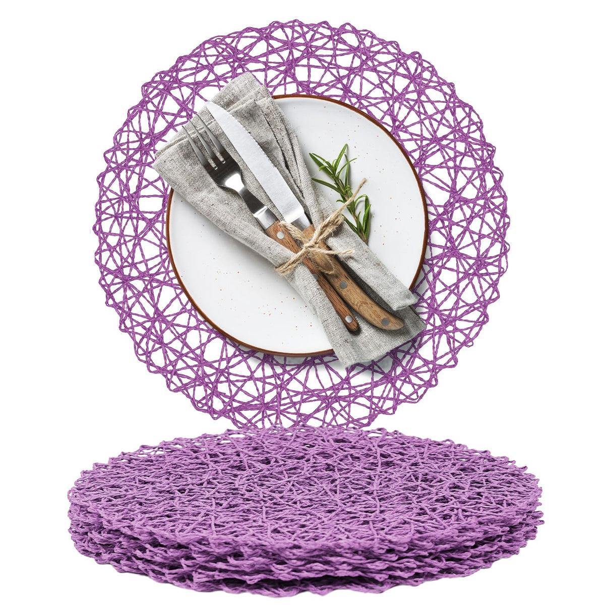 AHHFSMEI Paper Braided Round Placemats Set of 12 Natural Non-Slip Heat Resistant Table Mats for Dining Tables Woven Indoor & Outdoor Place mats(Brown,12)