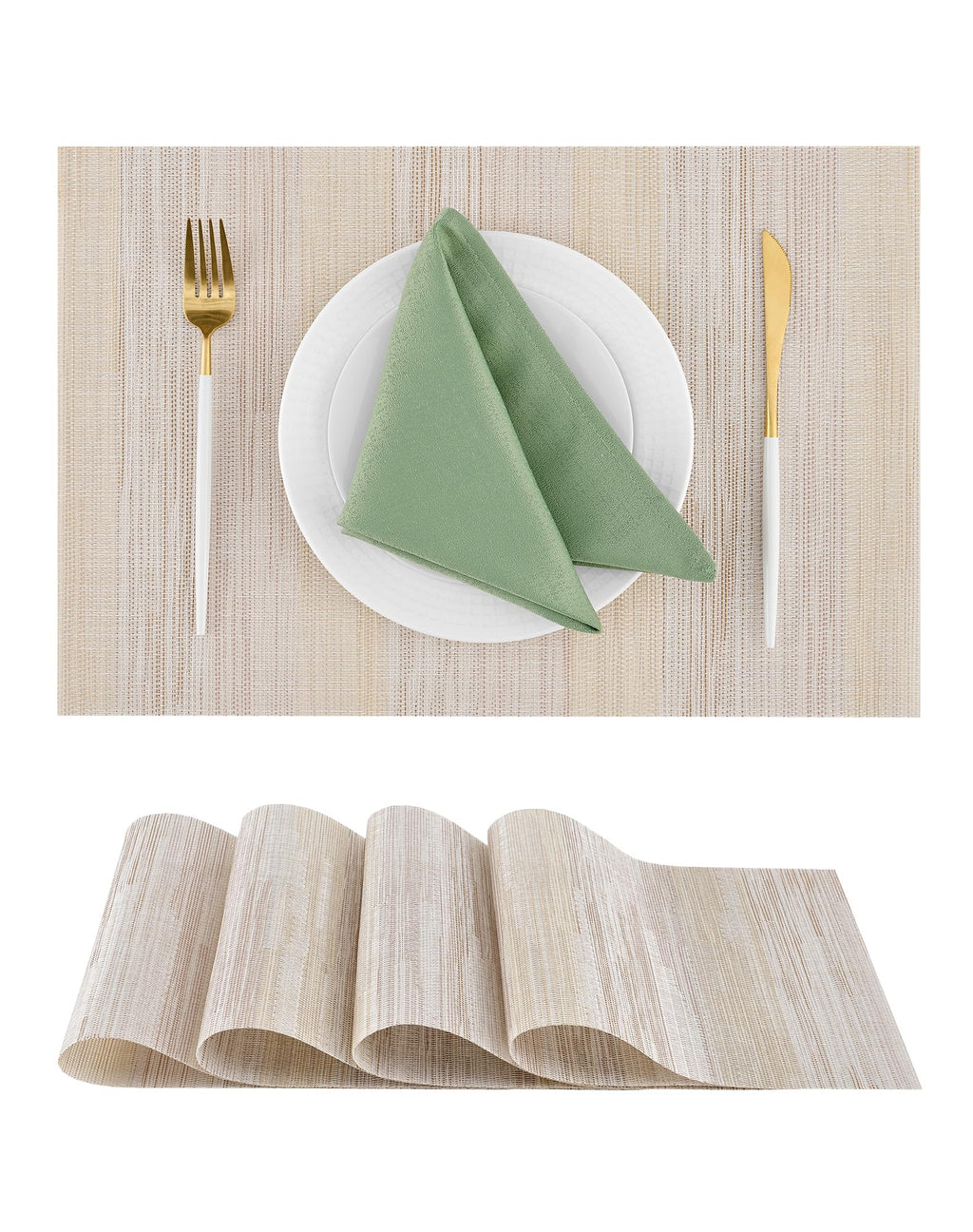 Leetaltree Light Brown Placemats Set of 8 - Heat Resistant Woven Vinyl