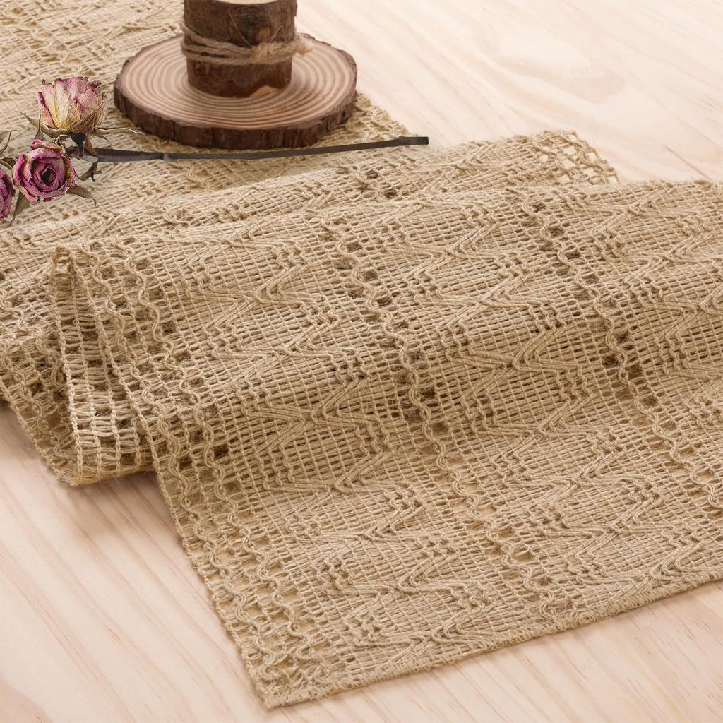 Niviy Burlap Boho Table Runner for Fall Thanksgiving Home Decor 72 Inches