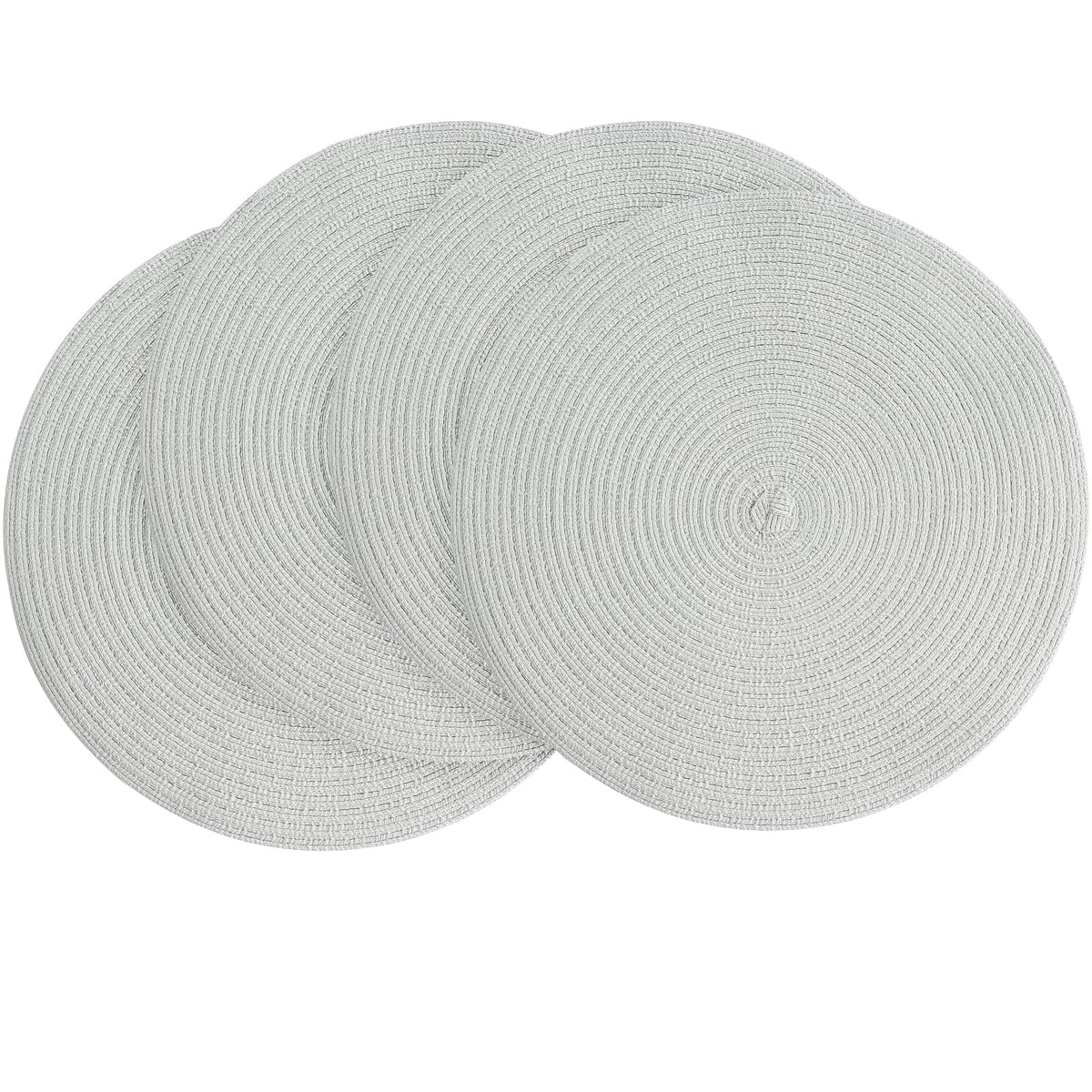 Floroom 15 Inch Round Braided Placemats Set of 4, Washable Heat Resistant Cotton Polyester Circle Place Mats for Kitchen Dining Table - Black