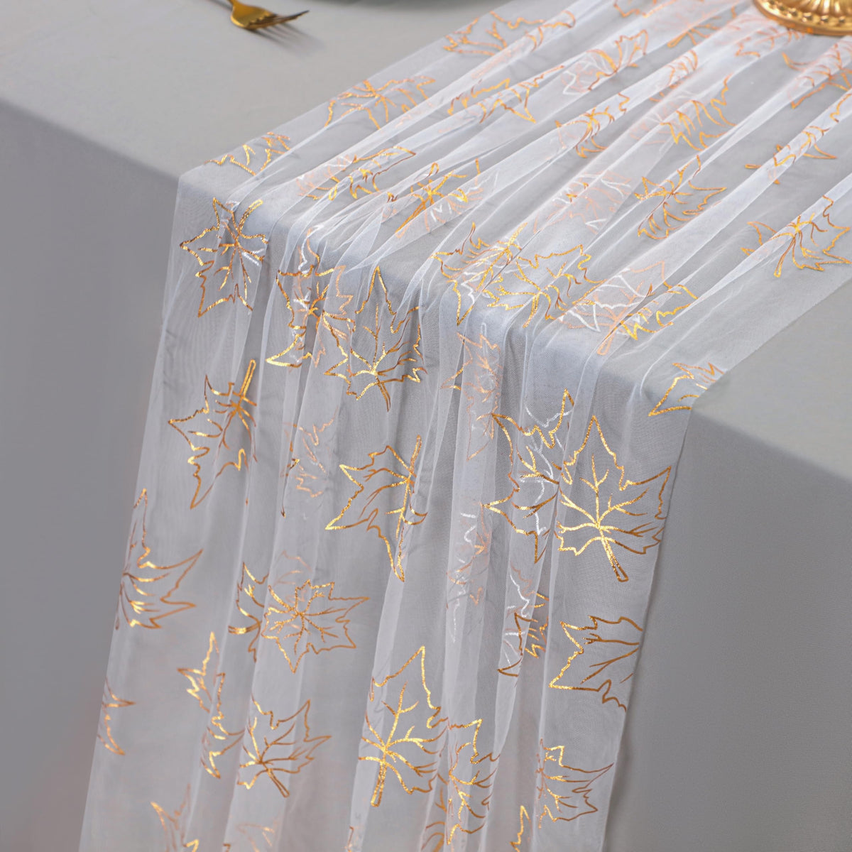 Snowkingdom 6Pcs 10 Ft Gold Table Runners, Sheer Chiffon Tulle Cheesecloth Golden Sequin Glitter Metallic Foil, Gold Party Table Decoration Centerpiece for Wedding Birthday Anniversary Christmas