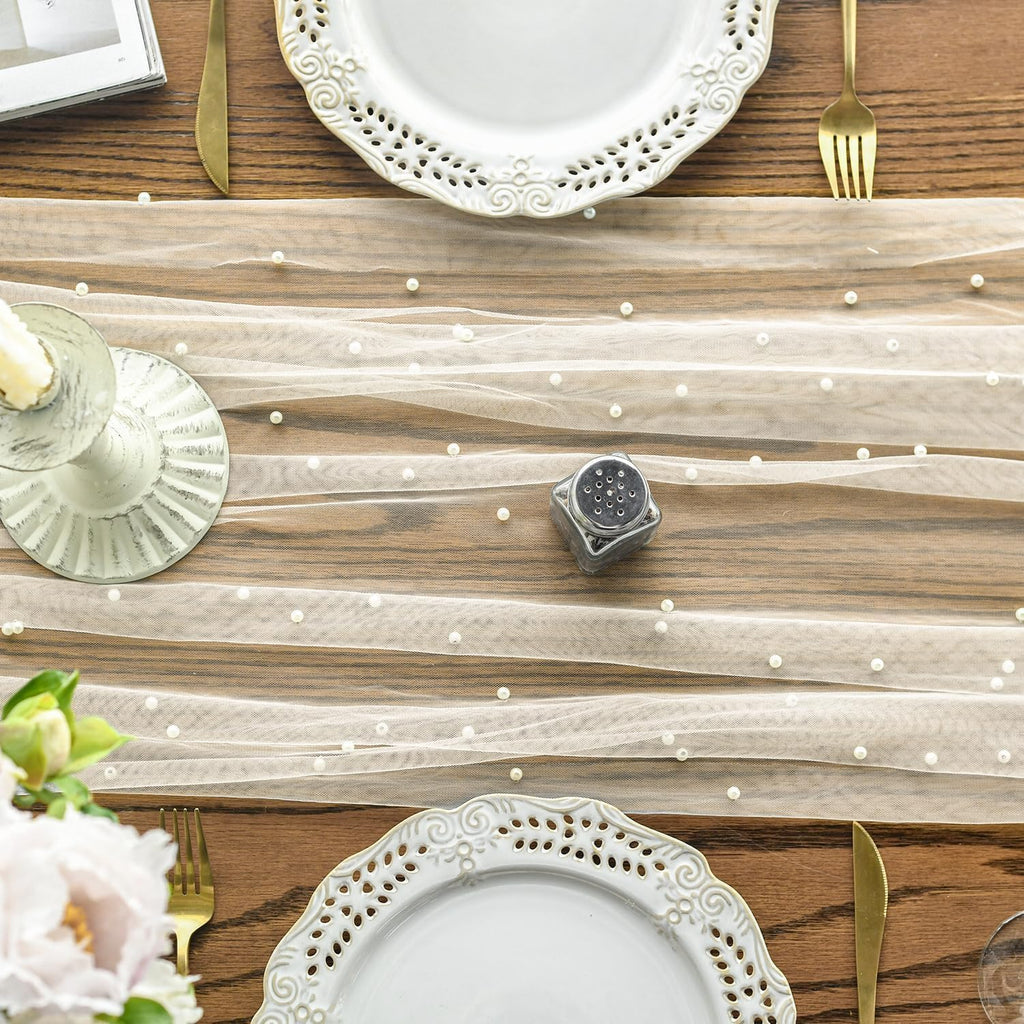 Artoid Mode 6-Pack Pearl Beige Gauze Table Runner 10FT Home Decor