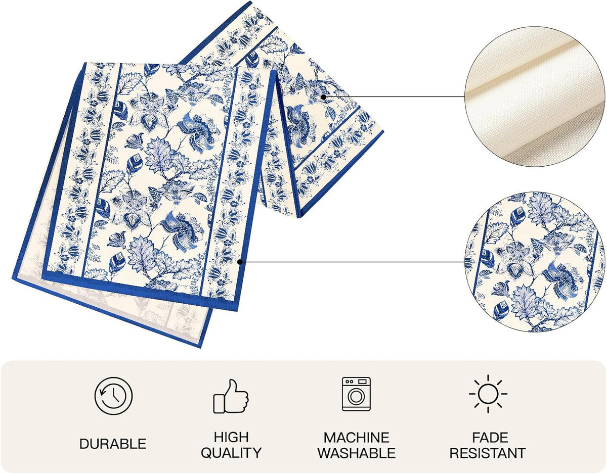 WRAPAHOLIC Blue Floral Table Runner - 13 x 72 Inch - Seasonal Spring Summer Farmhouse Indoor Kitchen Anniversary Wedding Dining Table Decorations for Home Party