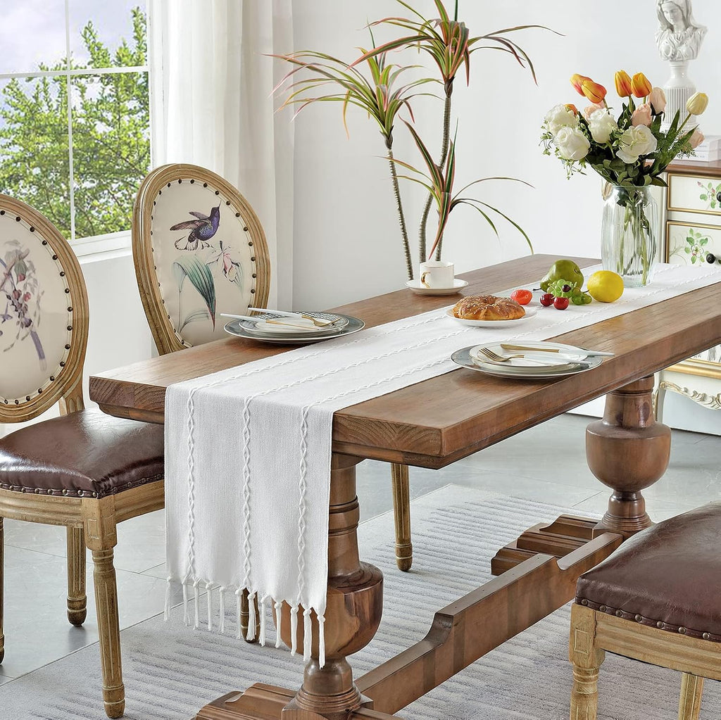 Wracra Rustic Linen Table Runner, White Table Runners 72 inches Long
