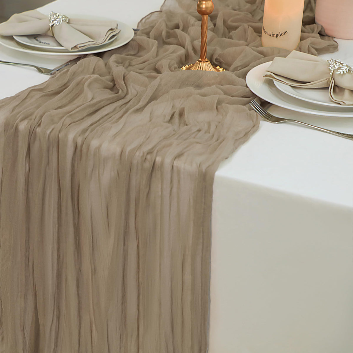 Snowkingdom 6Pcs 10 Ft Gold Table Runners, Sheer Chiffon Tulle Cheesecloth Golden Sequin Glitter Metallic Foil, Gold Party Table Decoration Centerpiece for Wedding Birthday Anniversary Christmas