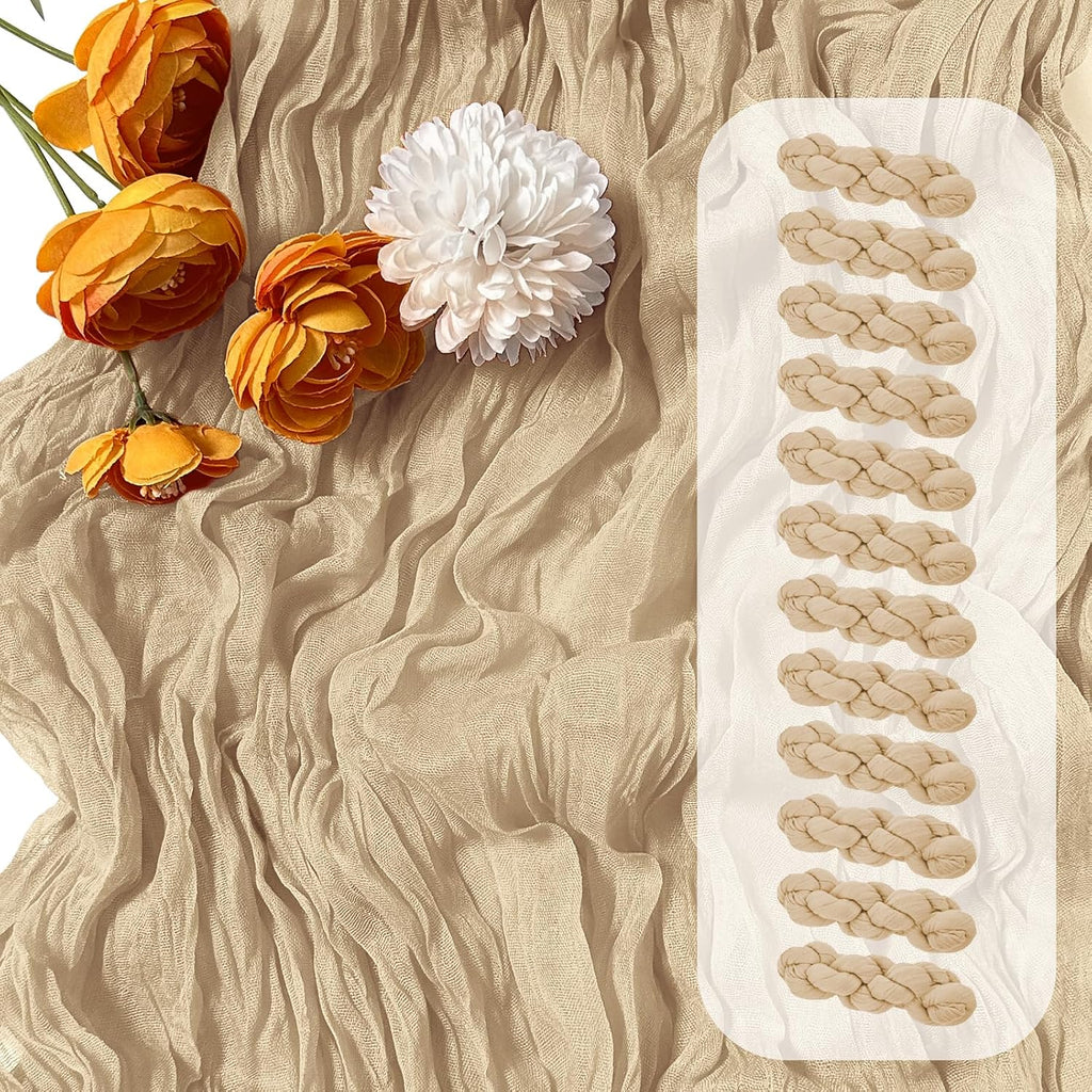 12 Pack Beige Cheesecloth Table Runner 17 x 108 Inch Gauze Table Runner Fabric Semi Sheer Cheese Cloth Table Decoration Bulk for Rustic Romantic Wedding Baby Shower Table Decoration