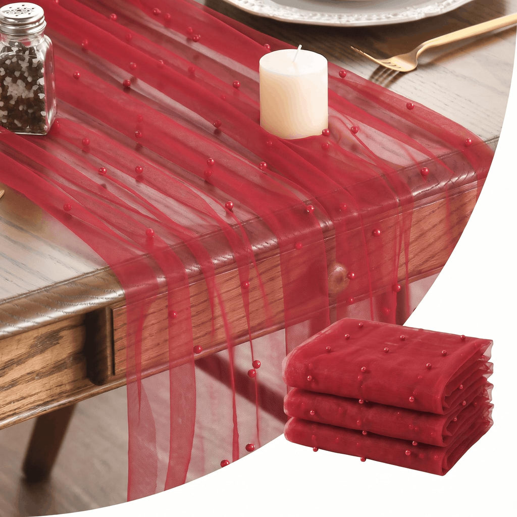 Artoid Mode 6-Pack Pearl Beige Gauze Table Runner 10FT Home Decor
