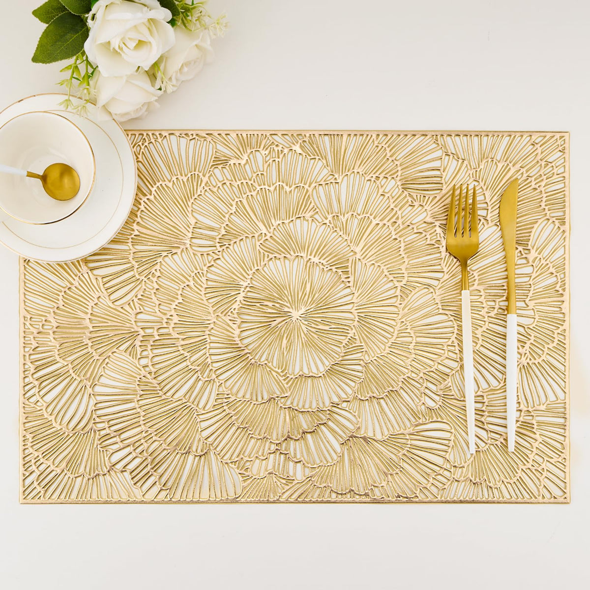 Gold Placemats Set of 6 Wipable Rectangular Table Place Mat Bulk