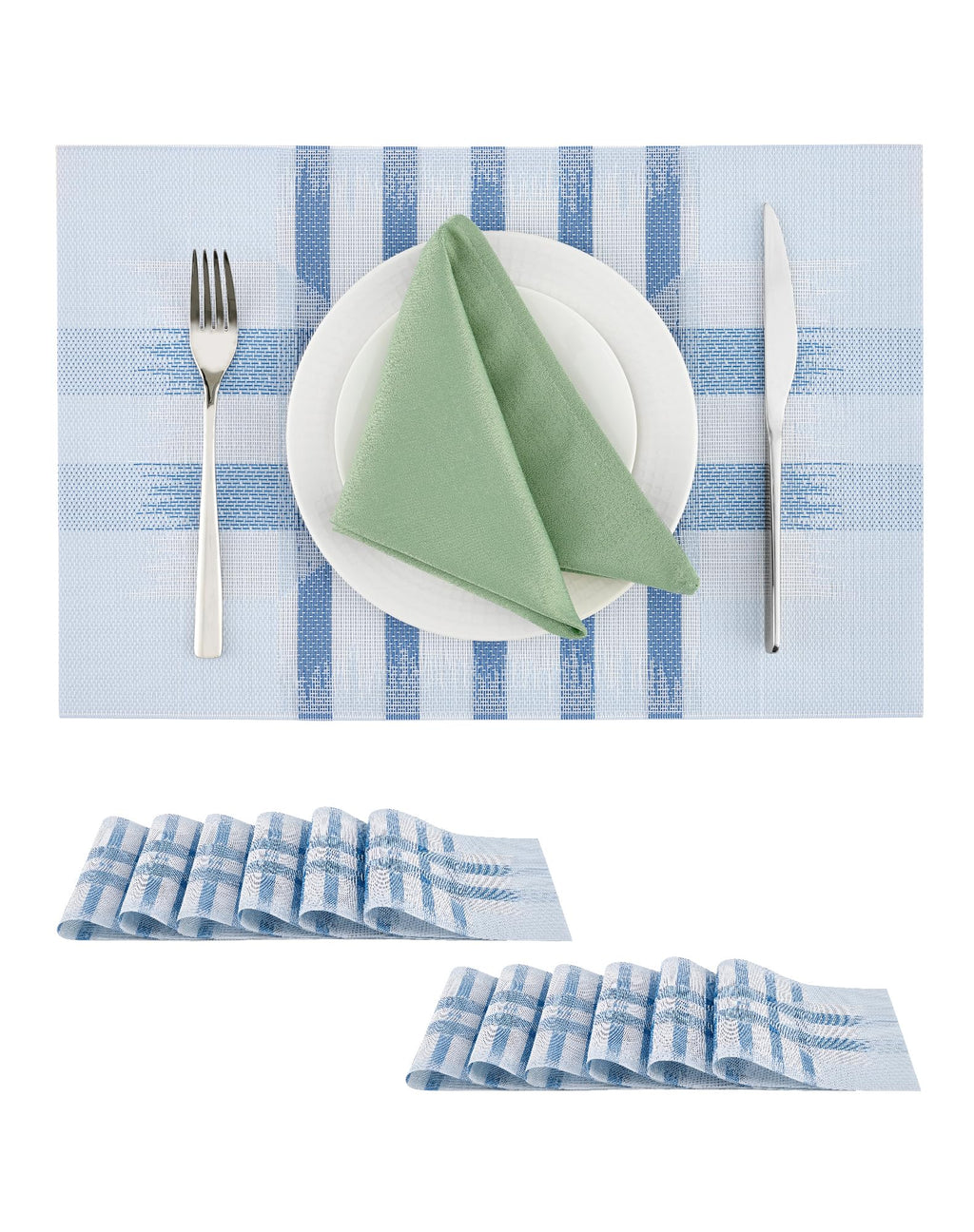 Leetaltree Bean Green Woven Placemats Set of 8 - Heat Resistant Non-Slip Place Mats for Dining Table, Washable Durable PVC Table Mats(Bean Green, 8)