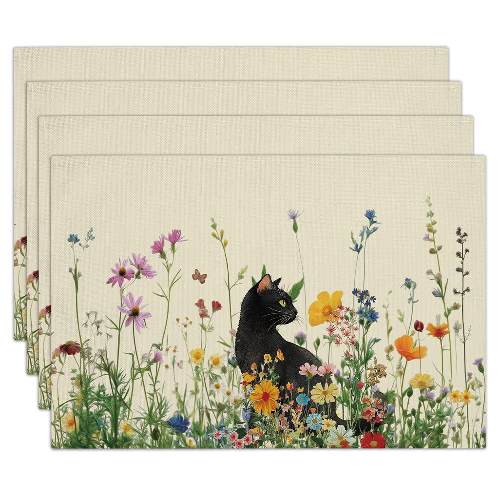 Boho Floral Placemats Set of 4, 12x18 Inch Waterproof Washable Heat Resistant Place Mats, Table Placemats for Dining Restaurant Farmhouse Decoration, Indoor Outdoor Table Decor -rc03