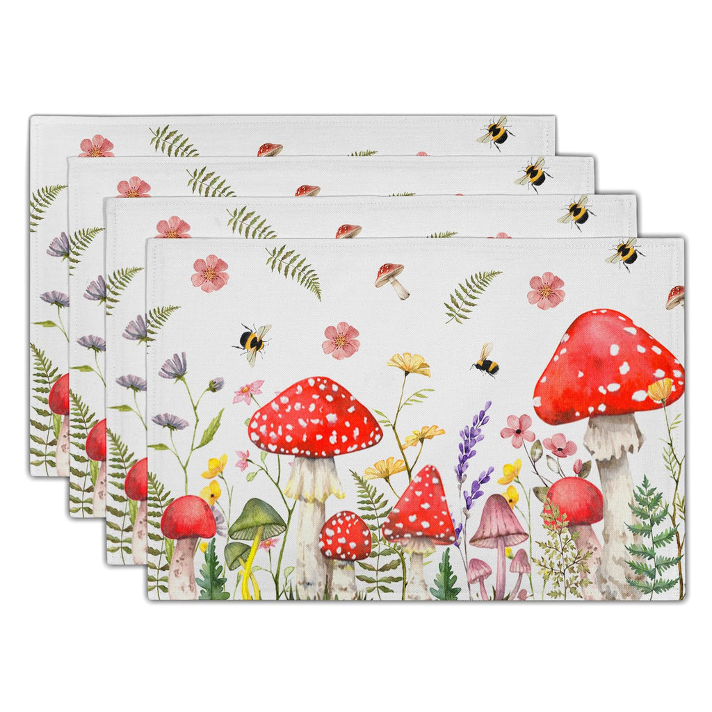 Blue Floral Branches Placemats Set of 4 ，12 x 18 Inch Chinoiserie Table Mats Washable Heat Resistant Linen Fabric Rectangle Place Mat for Indoor Outdoor Kitchen Dining Home Decor