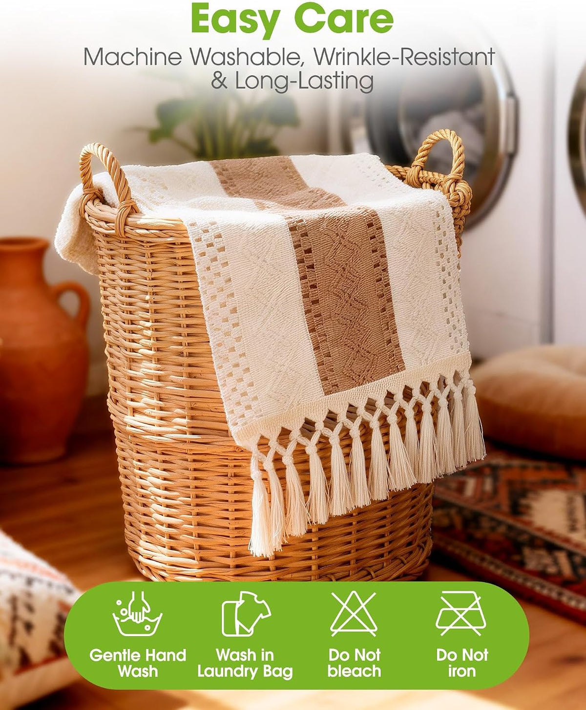 Pureegg Farmhouse Boho Table Runner 12 x 72 Inch, Brown
