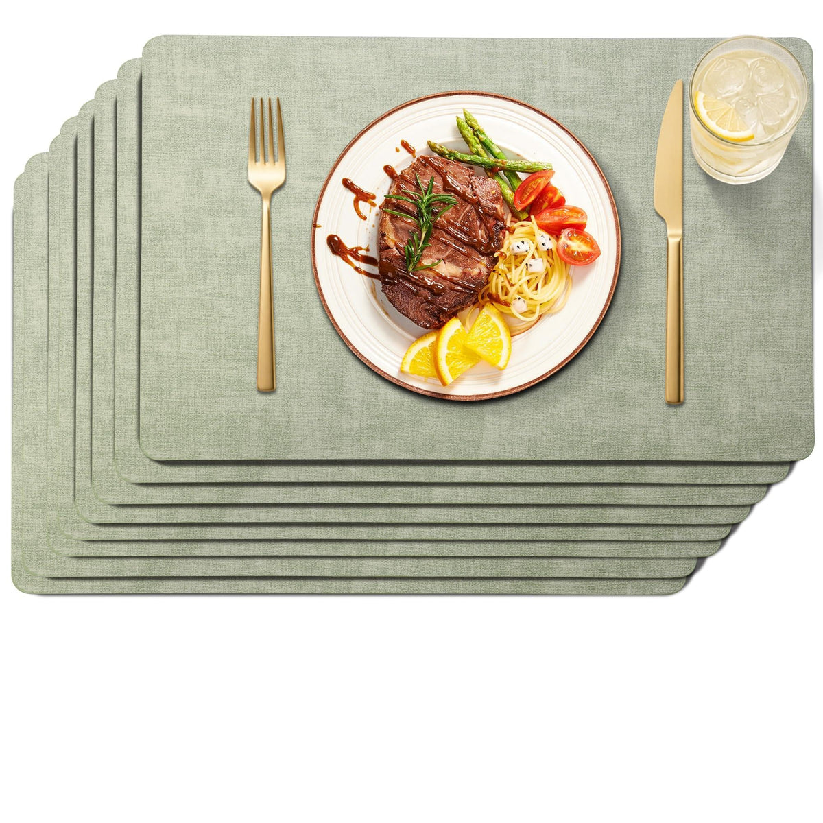 Maxpearl Faux Leather Placemats Set of 6, Easy to Clean, Beige