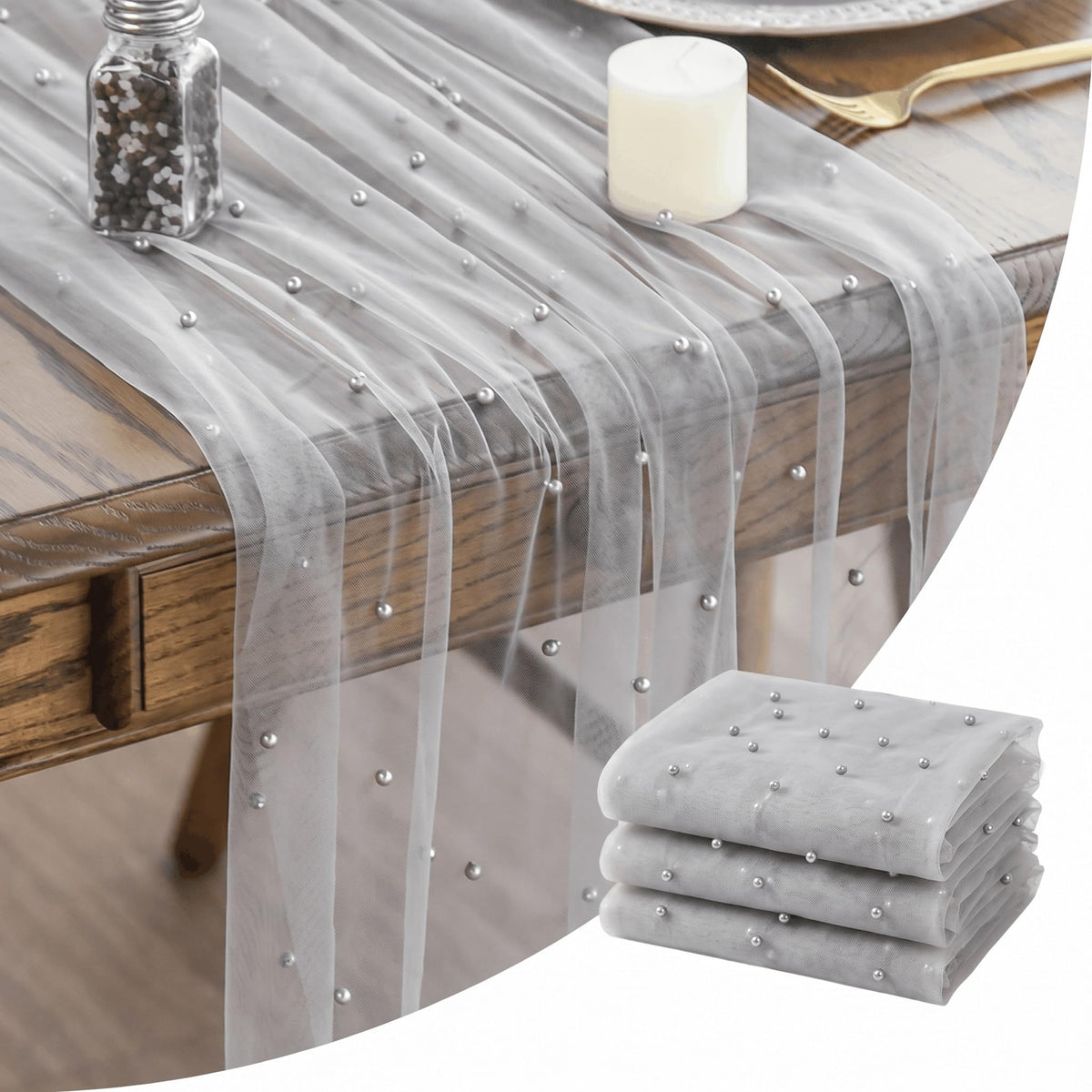 Artoid Mode 6-Pack Pearl Beige Gauze Table Runner 10FT Home Decor
