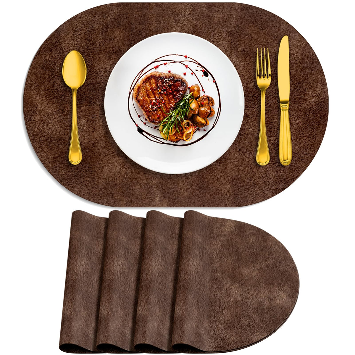 ADRIMER Placemats, Heat Resistant Oval Place Mats Set of 4 Easy to Clean
