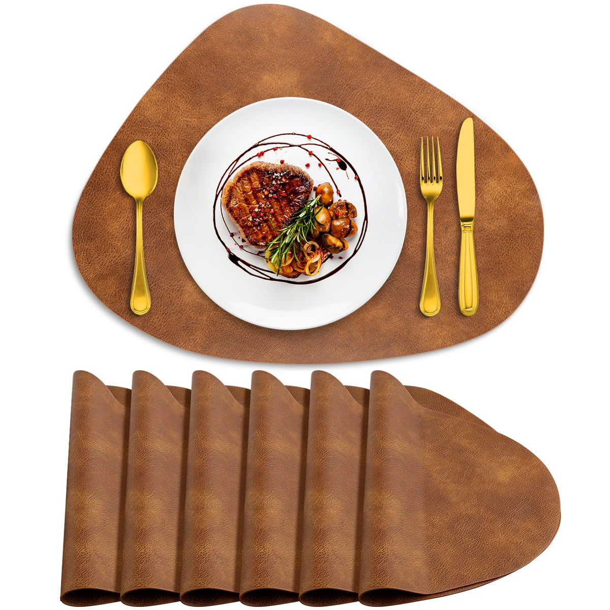 ADRIMER Placemats, Heat Resistant Round Placemats Set of 4 Washable 13 x 17 Inch, Waterproof Table Mats for Kitchen, Dining Room Table Christmas Decor, Turmeric Brown+Camel+Green+Blue