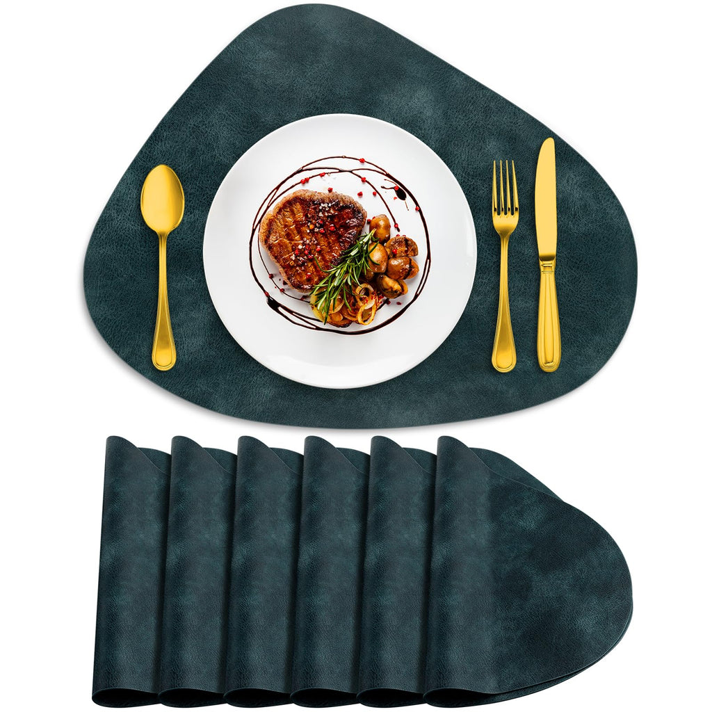ADRIMER Placemats, Heat Resistant Round Placemats Set of 4 Washable 13 x 17 Inch, Waterproof Table Mats for Kitchen, Dining Room Table Christmas Decor, Turmeric Brown+Camel+Green+Blue