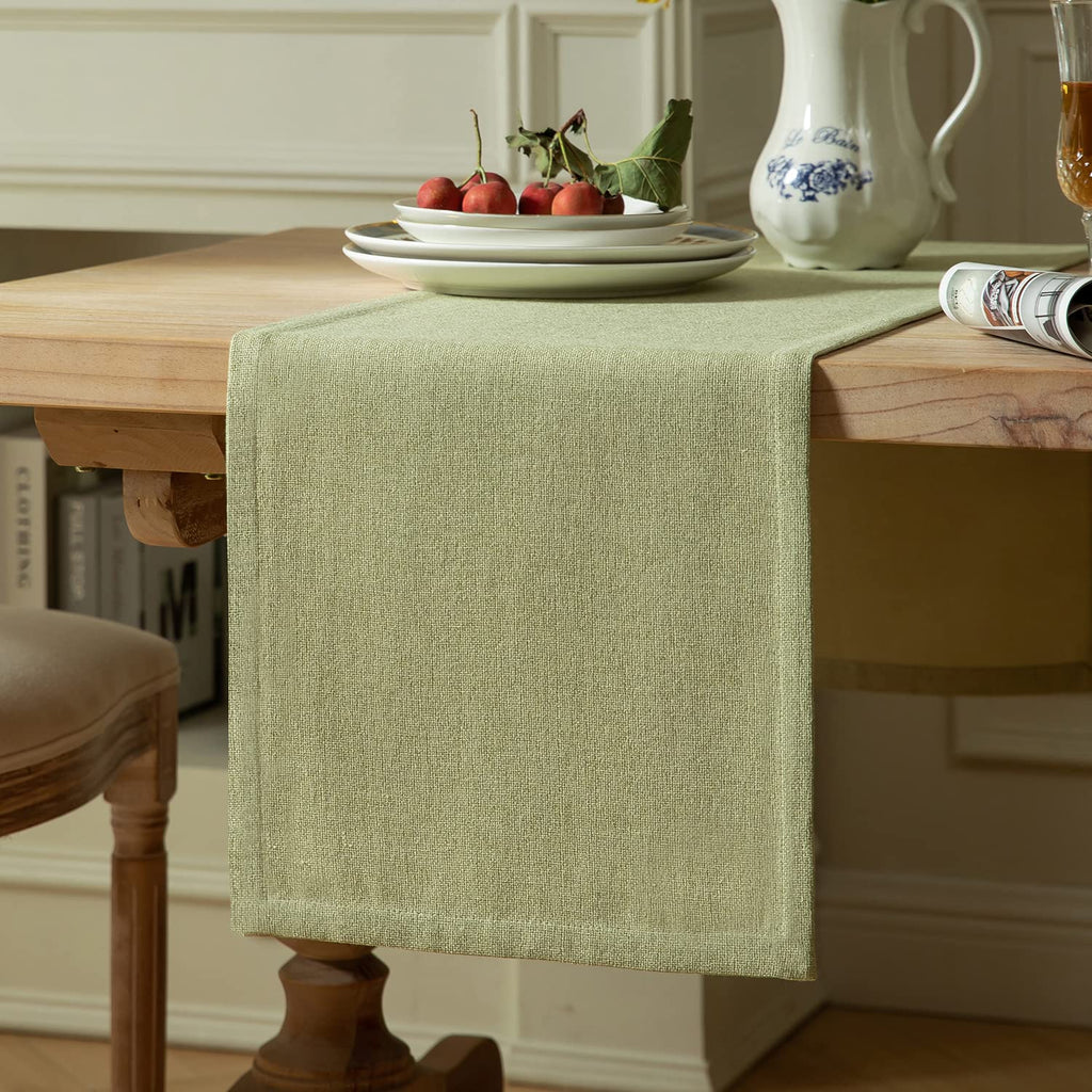 ZeeMart Burlap Style Farmhouse Table Runner, 14x90 Inches Warm Beige/Brown