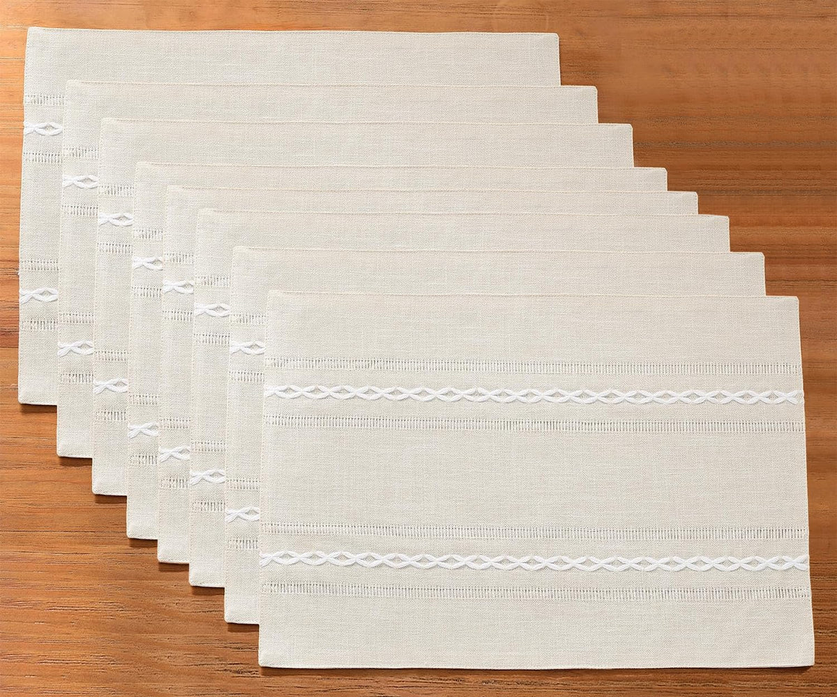 Wracra Cotton Linen Place Mats, Sage Green Embroidered Placemats Set of 4