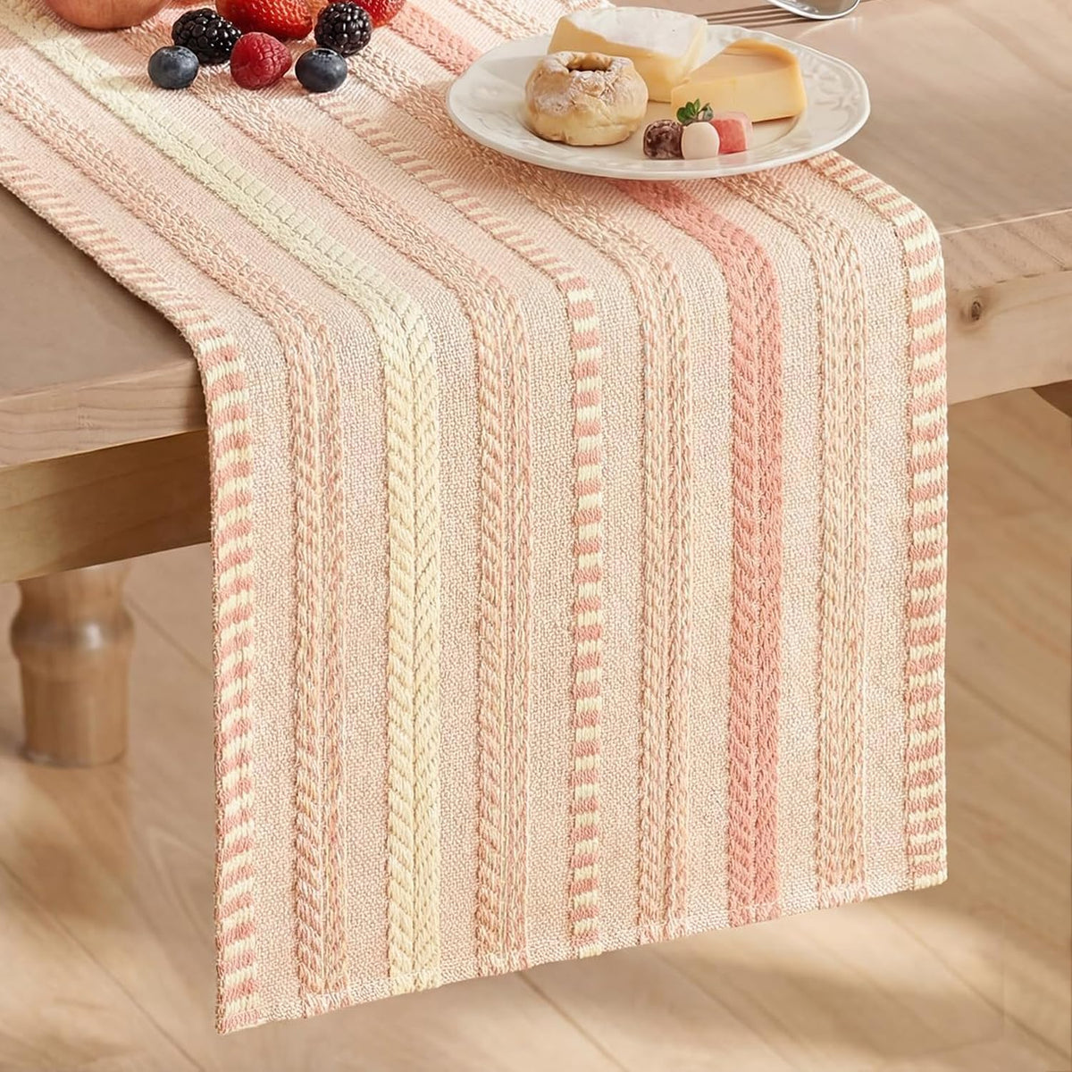 Artoid Mode Black Farmhouse Stripe Braided Table Runner 12x72 Inch