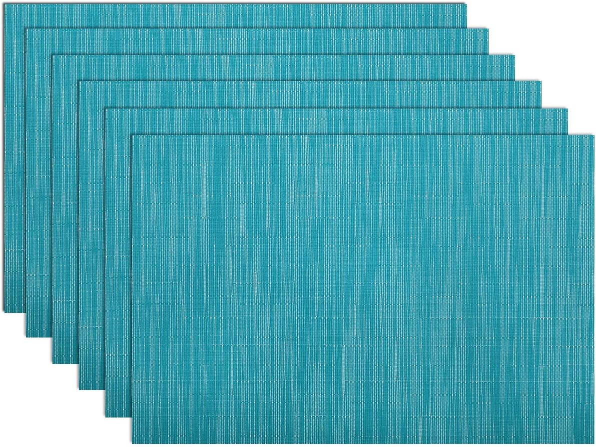 SHACOS Teal Blue Woven Placemats Set of 6 Place Mats for Dining Table