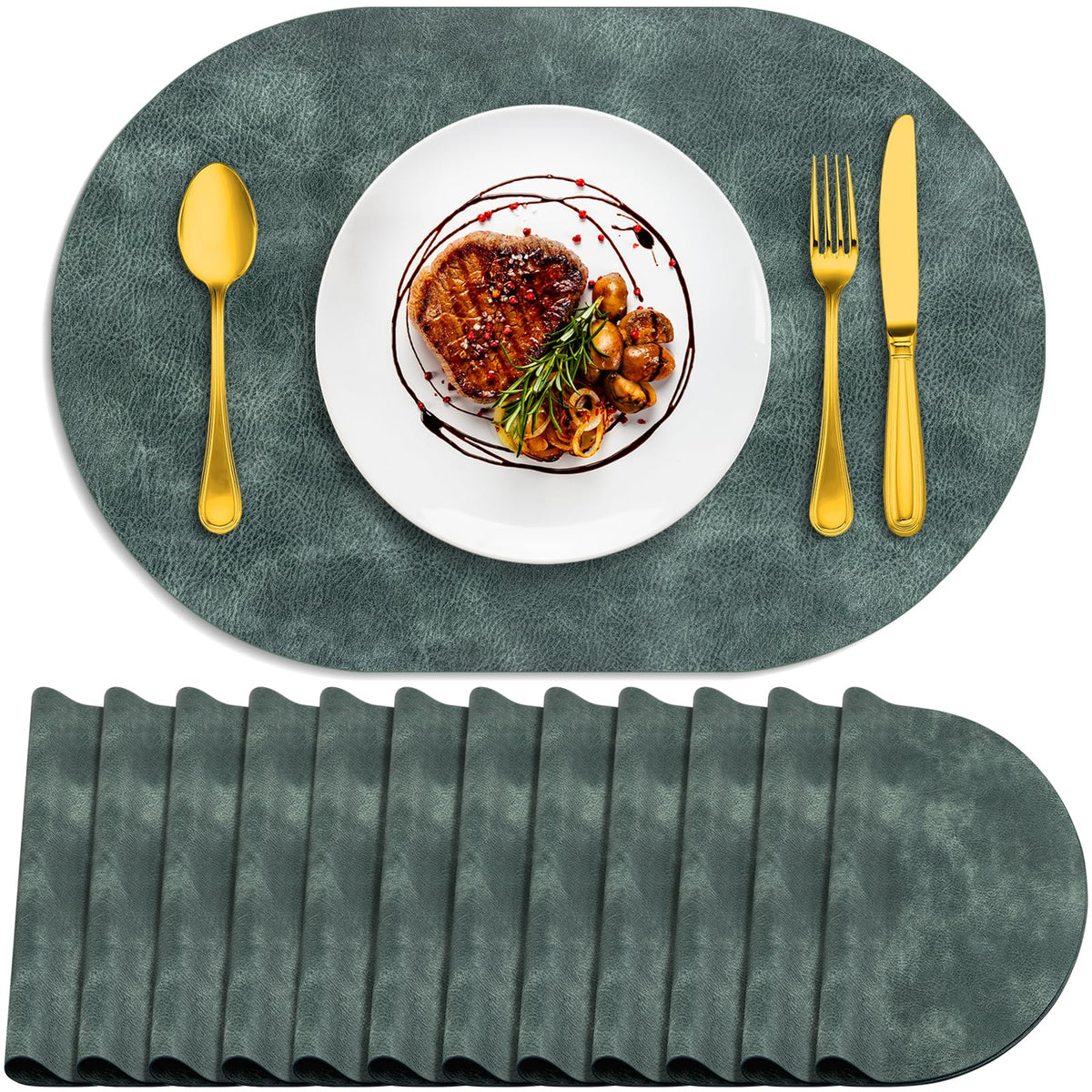 ADRIMER Placemats, Heat Resistant Oval Place Mats Set of 4 Easy to Clean