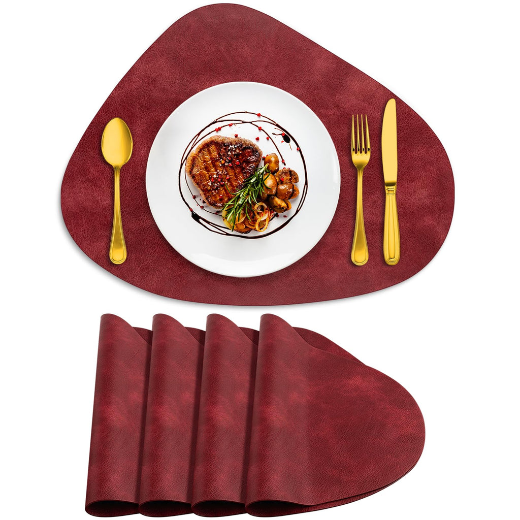 ADRIMER Placemats, Heat Resistant Round Placemats Set of 4 Washable 13 x 17 Inch, Waterproof Table Mats for Kitchen, Dining Room Table Christmas Decor, Turmeric Brown+Camel+Green+Blue