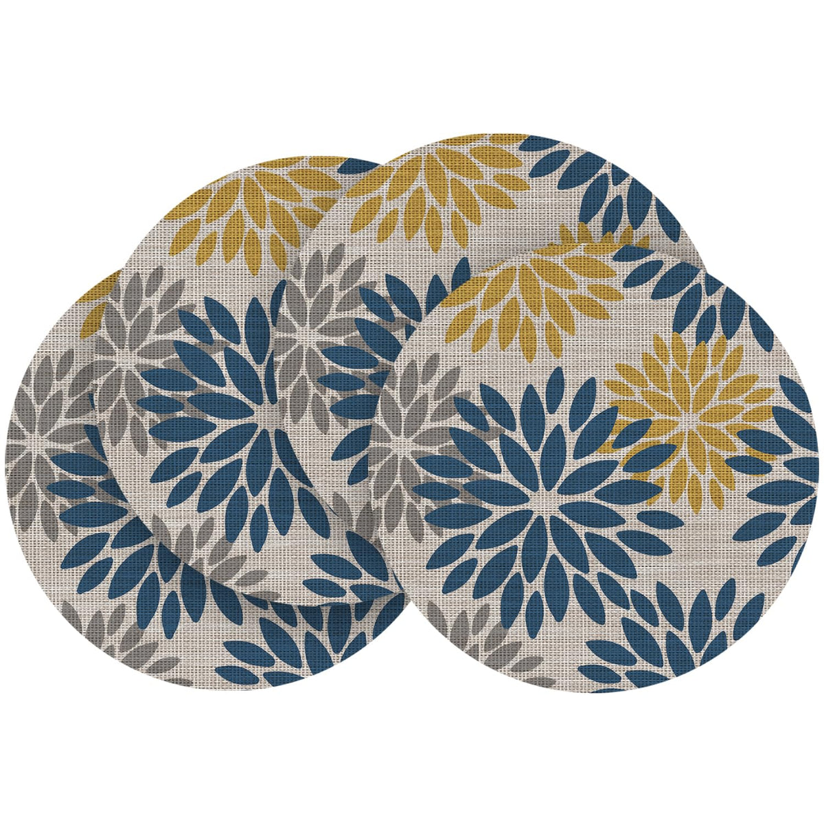 Artoid Mode Floral Vinyl Plistic Placemats Set of 6, Heat Resistant Washable Non-Slip PVC Place Mats for Party Kitchen Dining Decor, Blue Grey