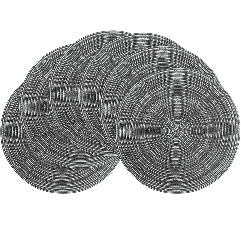 Floroom 15 Inch Round Braided Placemats Set of 4, Washable Heat Resistant Cotton Polyester Circle Place Mats for Kitchen Dining Table - Black