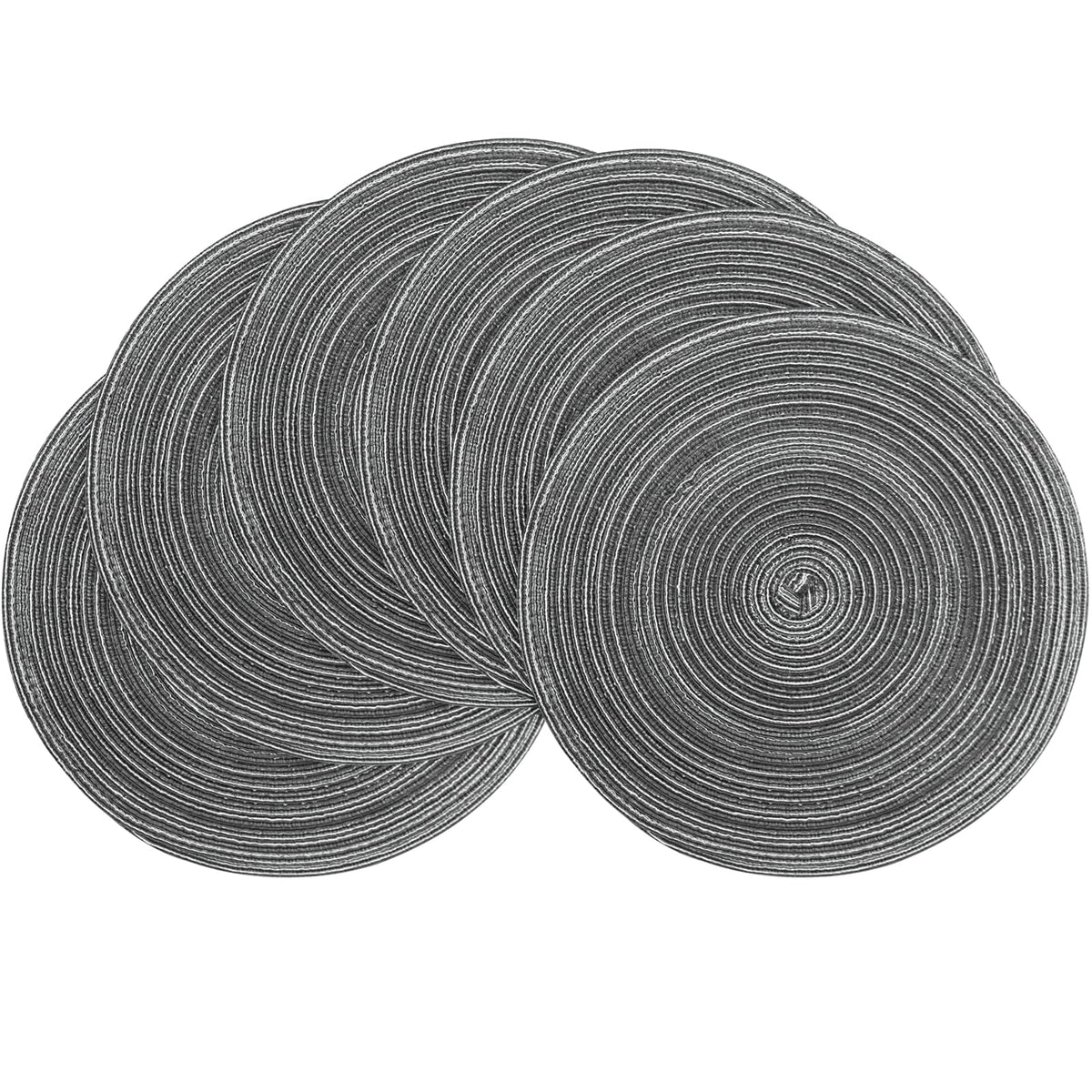 Floroom 15 Inch Round Braided Placemats Set of 4, Washable Heat Resistant Cotton Polyester Circle Place Mats for Kitchen Dining Table - Black