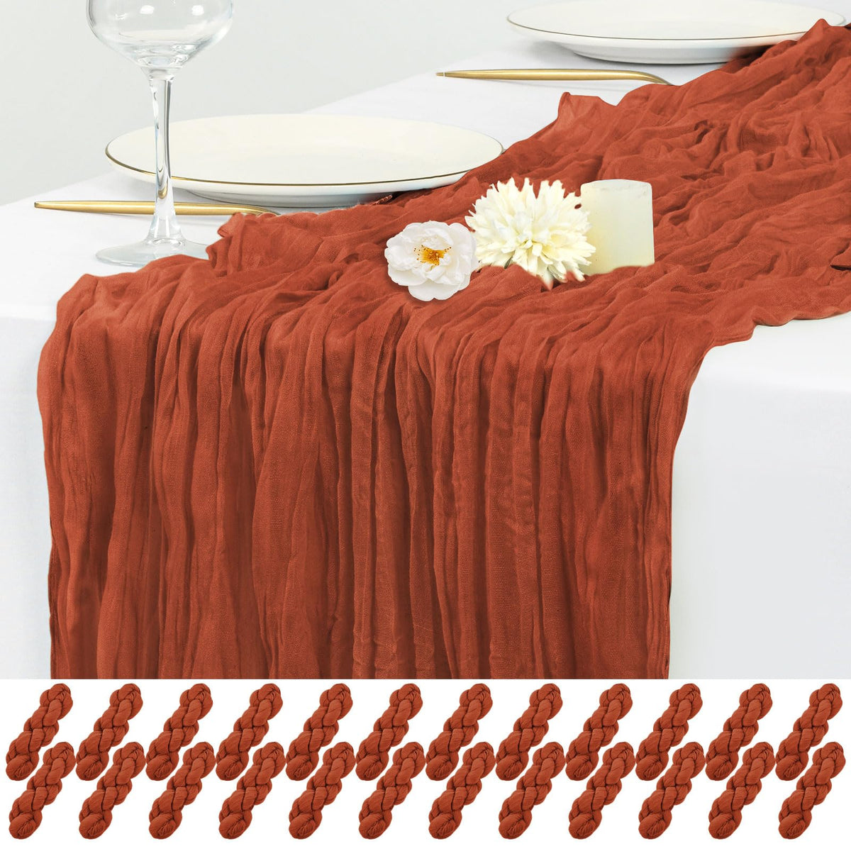 12 Pack Beige Cheesecloth Table Runner 17x108 Inch Boho Gauze Cheese Cloth Table Runners Rustic Sheer Runner for Wedding Party Baby Shower Birthday Home Decor