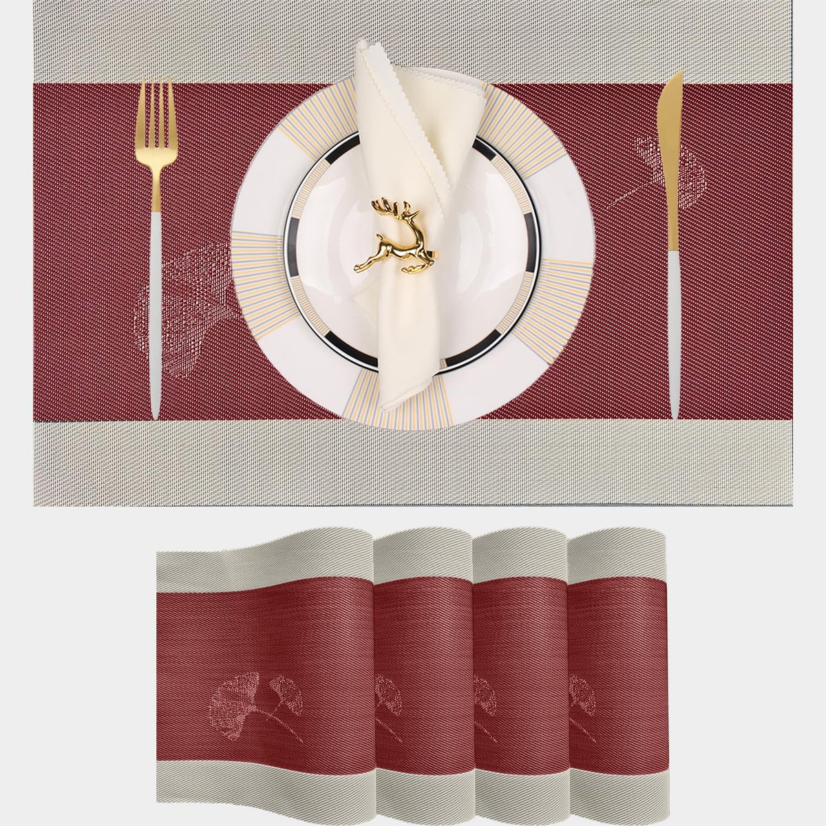 PIGCHCY Placemats,Durable Placemats for Dining Table,Washable Woven Vinyl Kitchen Placemats Set of 4 (Brown)
