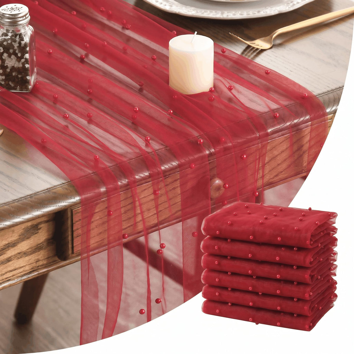 Artoid Mode 6-Pack Pearl Beige Gauze Table Runner 10FT Home Decor