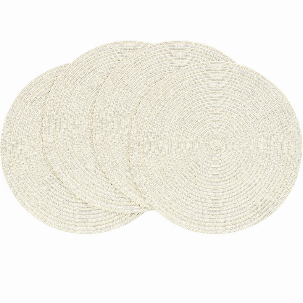 Floroom 15 Inch Round Braided Placemats Set of 4, Washable Heat Resistant Cotton Polyester Circle Place Mats for Kitchen Dining Table - Black
