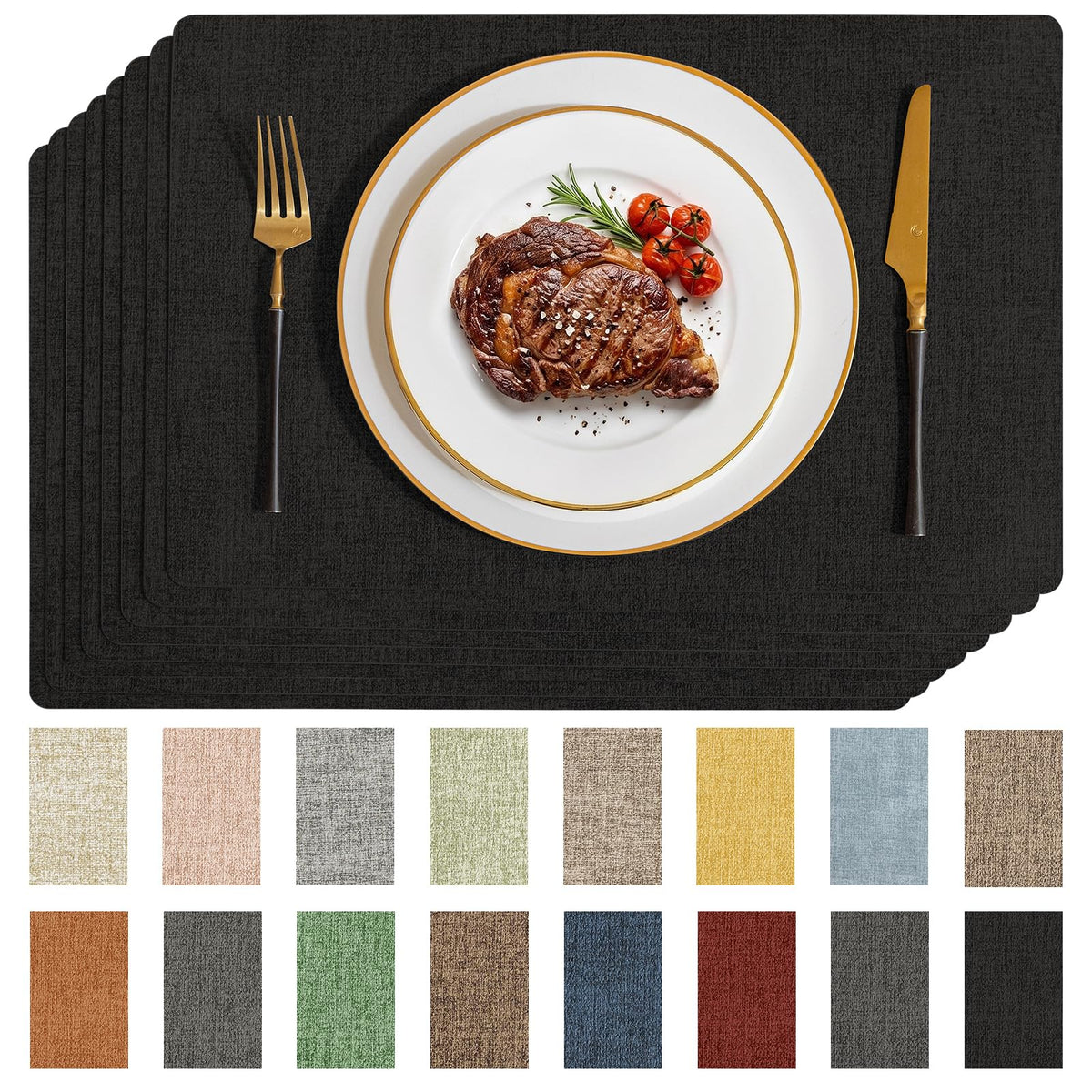 Romanstile Faux Leather Vinyl Placemats Set of 6, Dark Green