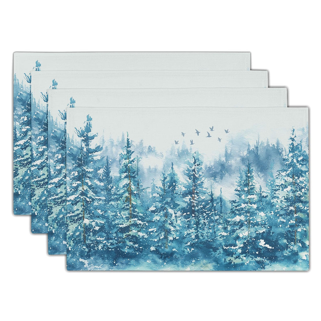 Kawani Blue White Floral Placemats Set of 4 Spring Summer Flower Branches Place Mats 12x18 Inch Chinoiserie Table Mats for Home Kitchen Party Decor