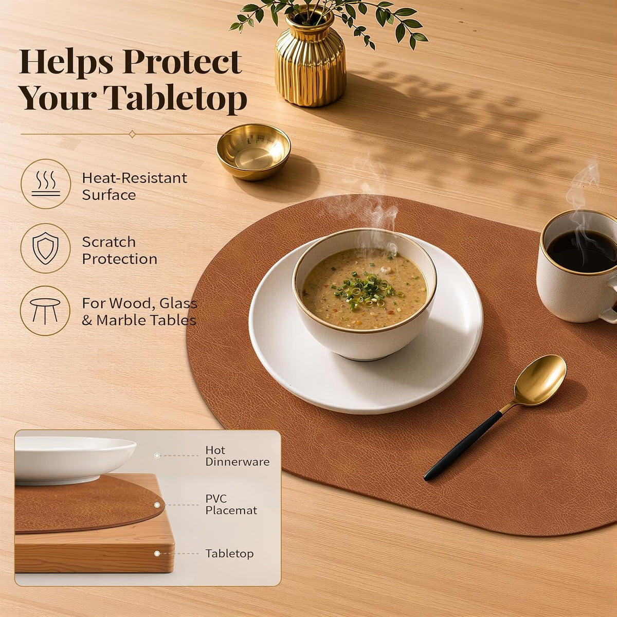 Homaxy Oval Heat Resistant Placemats Set of 6, Reddish Brown