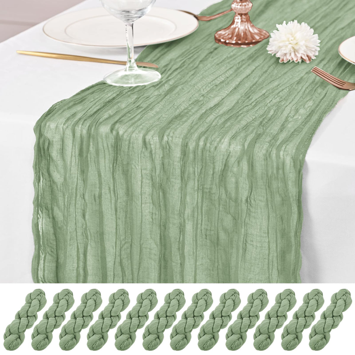 12 Pack Ivory Table Runner 10Ft Cheesecloth Table Runner Rustic Gauze Table Runners Romantic Long Cream Sheer Fabric Cheese Cloth Table Runners for Wedding Party Bridal Baby Shower