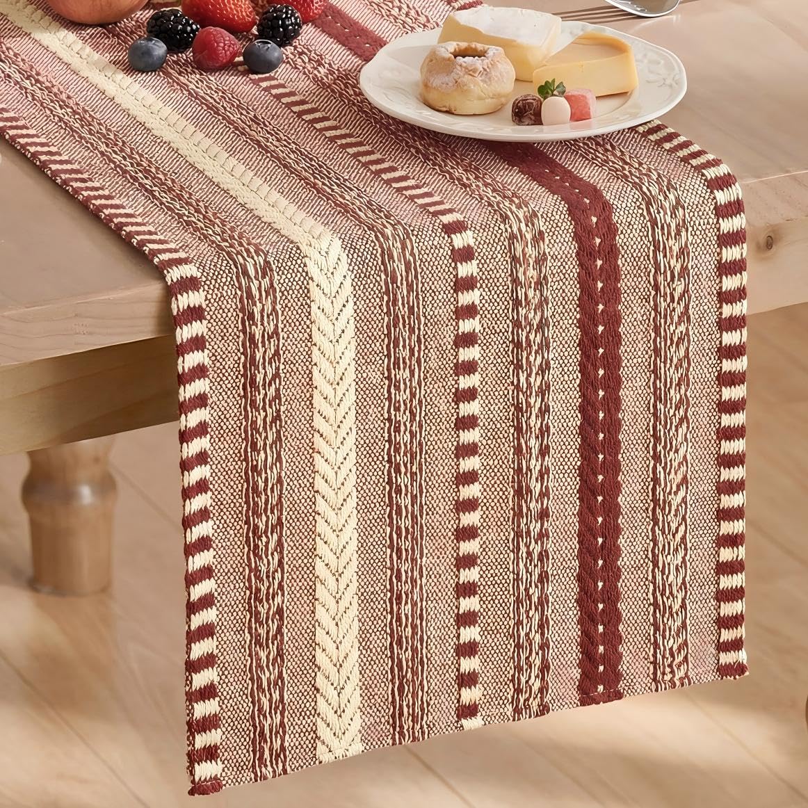 Artoid Mode Black Farmhouse Stripe Braided Table Runner 12x72 Inch
