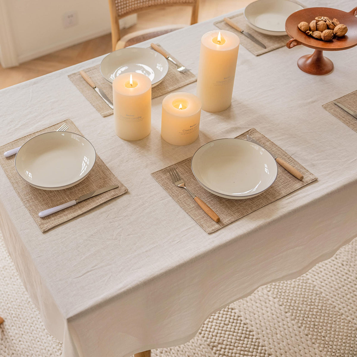 Home Brilliant Linen Placemats Set of 4 Heat Resistant Dining Table Cloth Place Mats Kitchen Table Mats Placemats Table Decor, Natural Linen