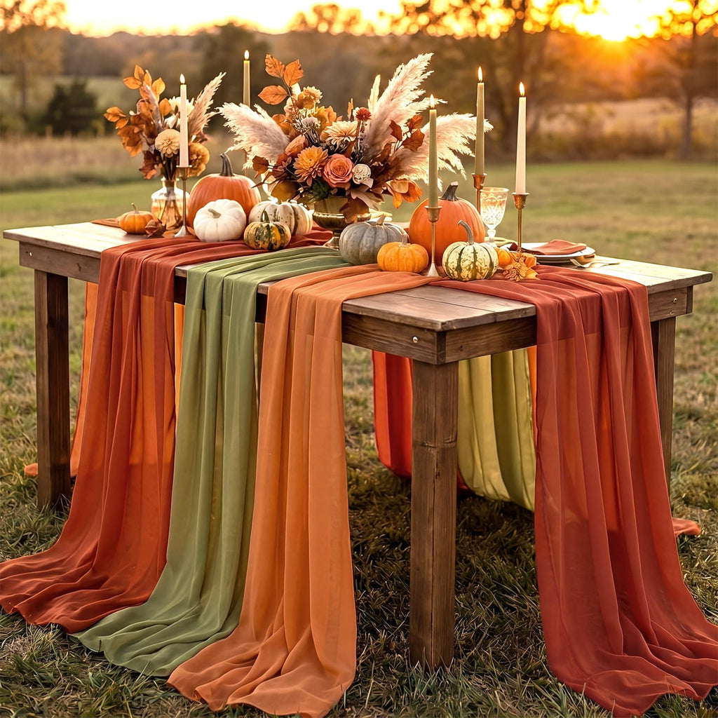Boao 6 Pcs Fall Burnt Orange Party Decorations Chiffon Table Runners