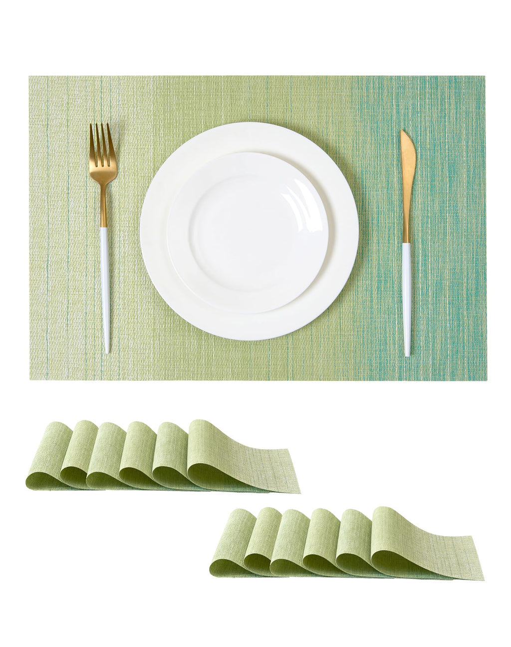 Leetaltree Bean Green Woven Placemats Set of 8 - Heat Resistant Non-Slip Place Mats for Dining Table, Washable Durable PVC Table Mats(Bean Green, 8)