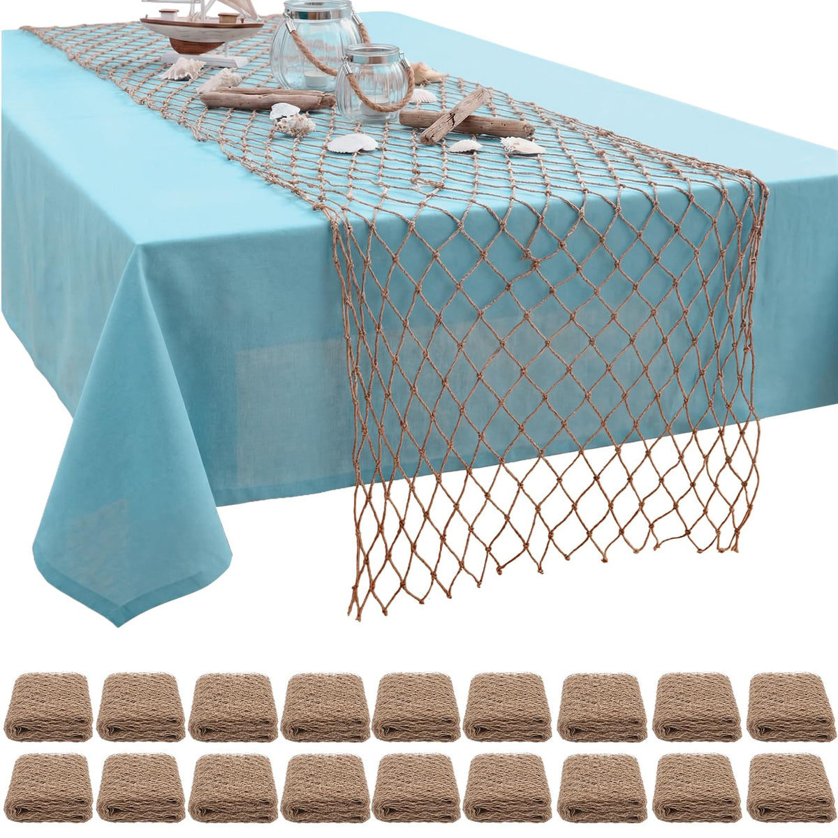 SATINIOR 6 Pcs 12 x 72'' Fishing Net Table Runner Party Decor, Natural